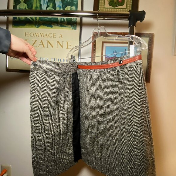 MARC JACOBS Runway 2000 Vintage Tweed Wrap skirt with red leather trim, very 60s - Picture 4 of 5